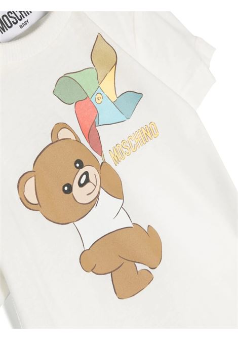 Moschino Teddy Bear With Pinwheel Playsuit in White MOSCHINO KIDS | MUT03ULAA0310063