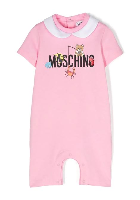 Short Pink Playsuit With Logo and Teddy Bear With Fish MOSCHINO KIDS | MUT03WLAA0250206