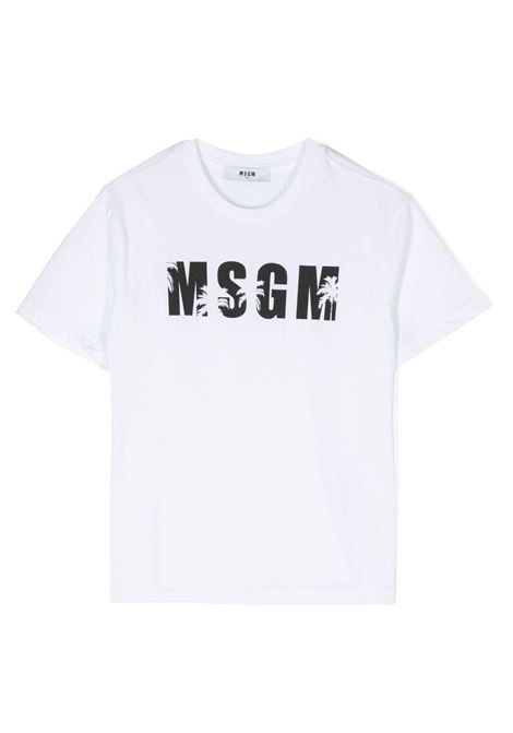 T-Shirt Bianca Con Logo e Palme MSGM KIDS | S4MSJBTH205001