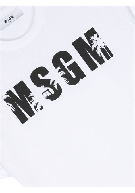 White T-Shirt With Logo and Palm Trees MSGM KIDS | S4MSJBTH205001