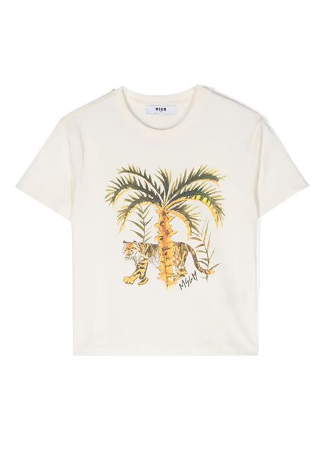 White T-Shirt With Tiger Print MSGM KIDS | S4MSJBTH293013