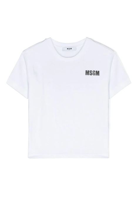 T-Shirt Bianca Con Logo Fronte e Retro MSGM KIDS | S4MSJUTH005001