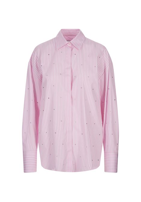 Pink Striped Shirt With Rhinestones MSGM | Shirts | 3641MDE18X-24710412