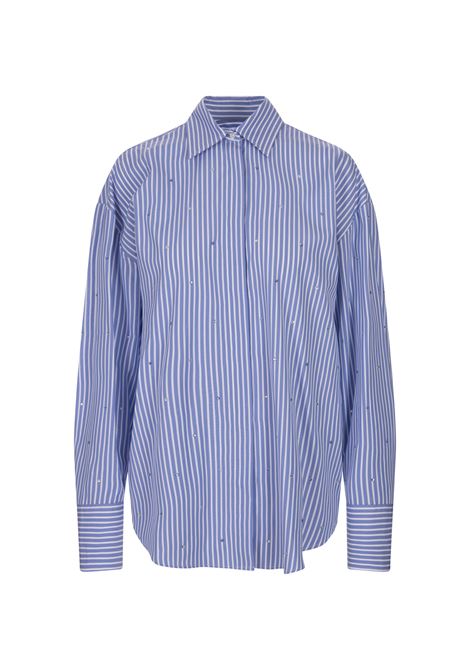 Blue Striped Shirt With Rhinestones MSGM | Shirts | 3641MDE18X-24710484