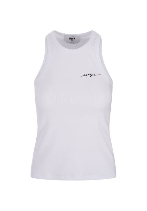 White Ribbed Tank Top With MSGM Signature MSGM | 3641MDT86-24710801