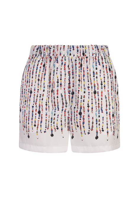 White Shorts With Multicolour Bead Print MSGM | Trousers | 3642MDB04A-24732701