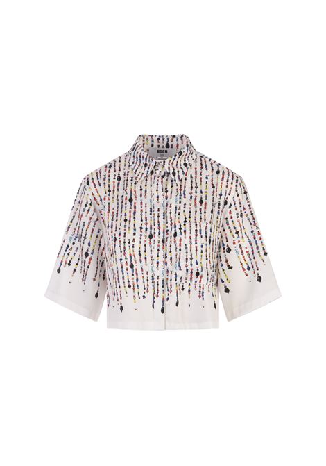 White Crop Shirt With Multicolour Bead Print MSGM | 3642MDE12A-24732801
