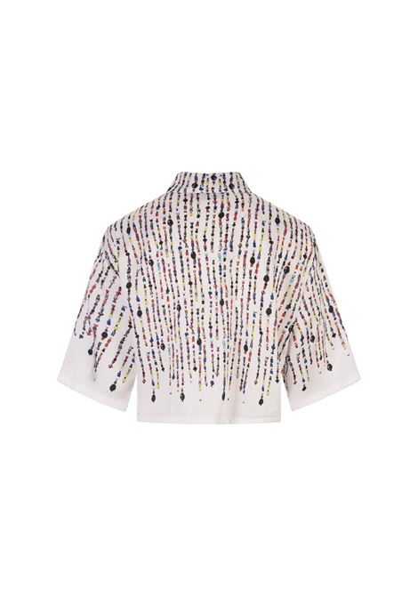 Camicia Crop Bianca Con Stampa Perline Multicolor MSGM | 3642MDE12A-24732801