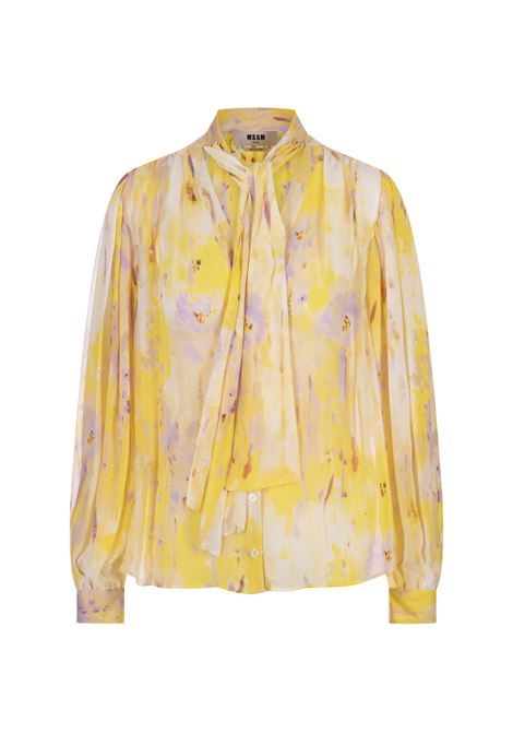 Bow Shirt In Georgette With Artsy Flower Print MSGM | Shirts | 3642MDE18-24732106