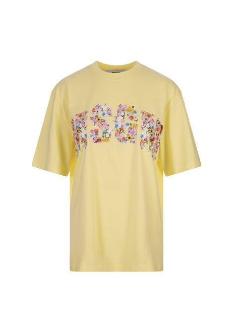 Yellow T-Shirt With Floral College Logo MSGM | 3642MDM91-24700206