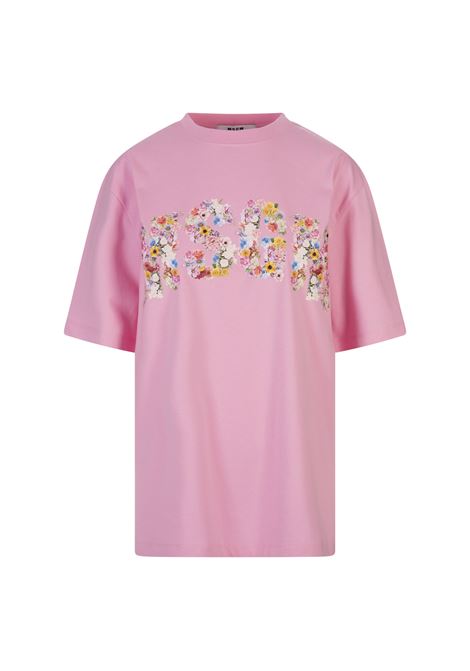 Pink T-Shirt With Floral College Logo MSGM | 3642MDM91-24700212