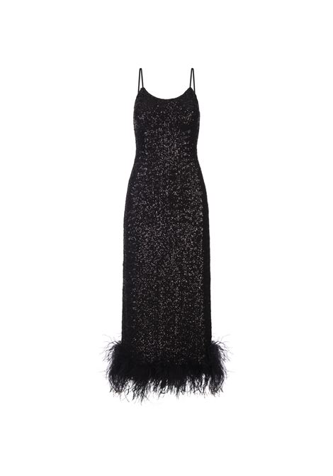 Black Sequined Petticoat Dress With Feathers OSEREE | PDS249-SEQUINSBLACK