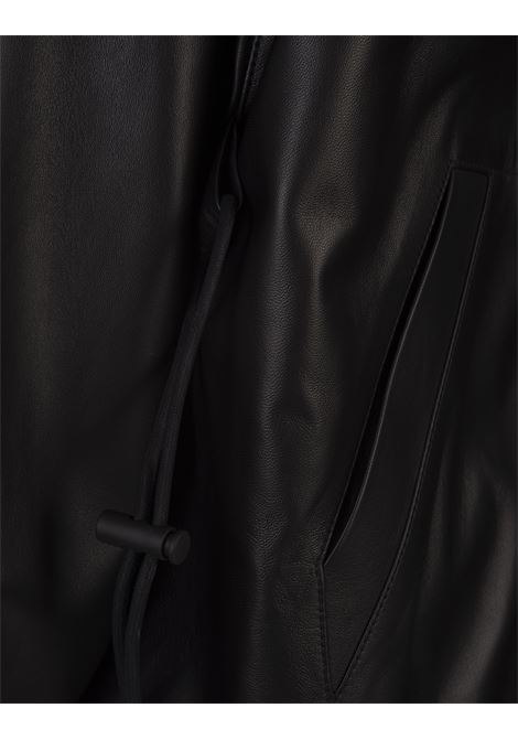 Black Hooded Leather Jacket With Logo PALM ANGELS | PMJD002F23LEA0011072