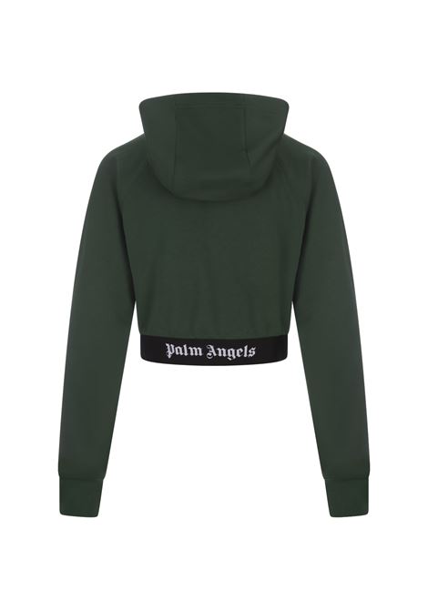 Green Crop Zip-Up Hoodie With Logo Band PALM ANGELS | PWBB062F23FLE0015710