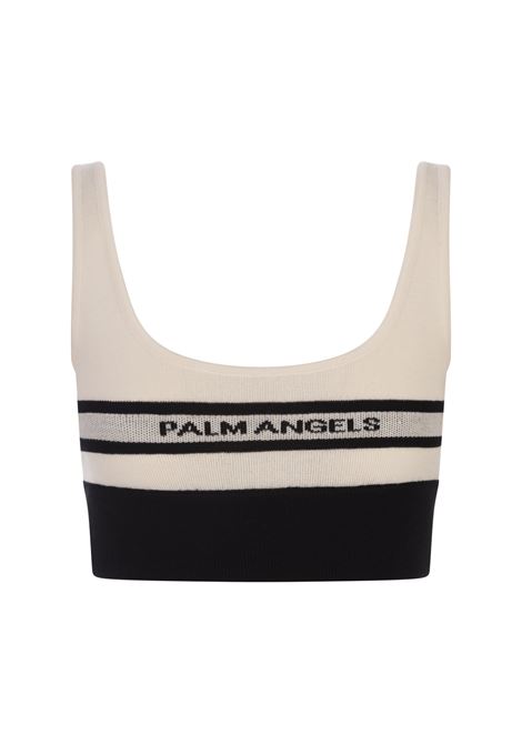 Top Crop In Lana Bicolore Con Logo PALM ANGELS | Tops | PWHT006F23KNI0011004