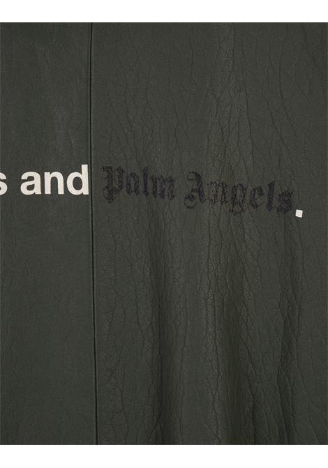 Forest Green Leather Oversized Bomber Jacket With Slogan PALM ANGELS | PWJG010F23LEA0015510