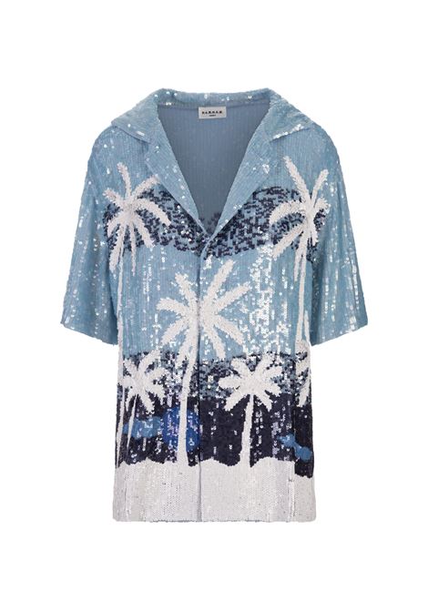Camicia Casual a Maniche Corte Blu Con Motivo Tropicale PAROSH | GUST24-D380611811