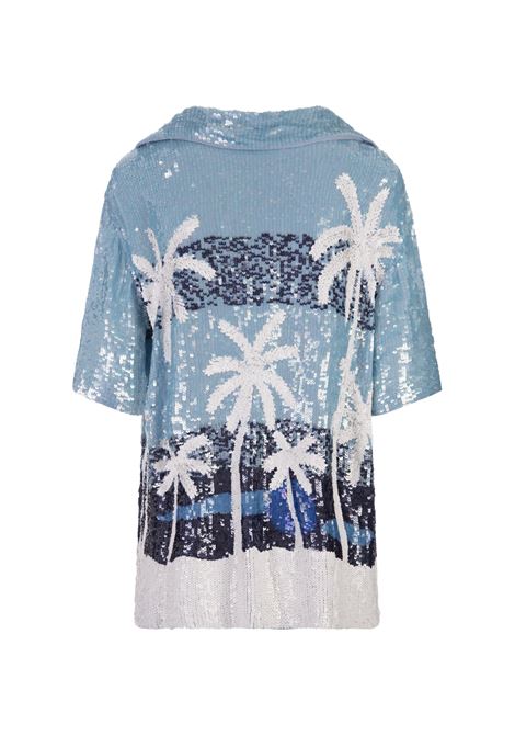 Camicia Casual a Maniche Corte Blu Con Motivo Tropicale PAROSH | GUST24-D380611811