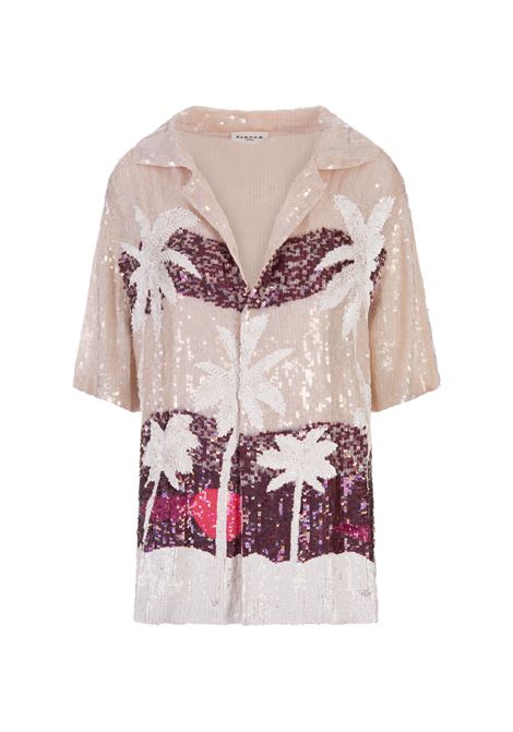 Camicia Casual a Maniche Corte Rosa Con Motivo Tropicale PAROSH | GUST24-D380611825