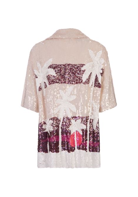 Camicia Casual a Maniche Corte Rosa Con Motivo Tropicale PAROSH | GUST24-D380611825