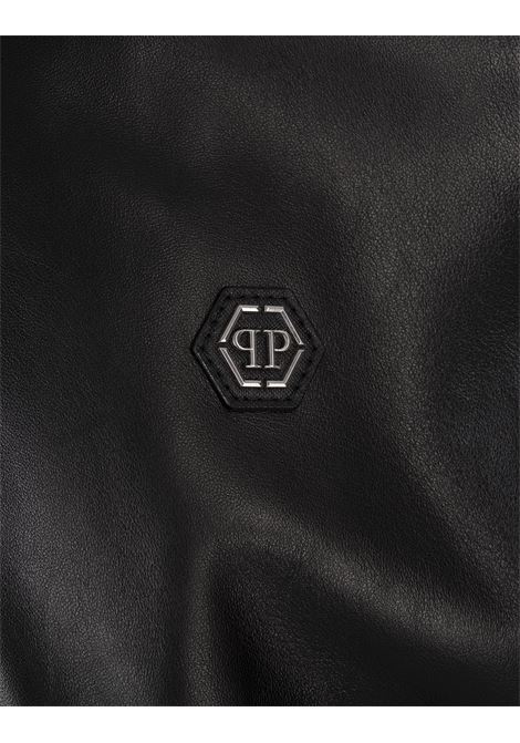 Black Leather Bomber Jacket With PP Hexagon  PHILIPP PLEIN | SACCMLB1593PLE010N02