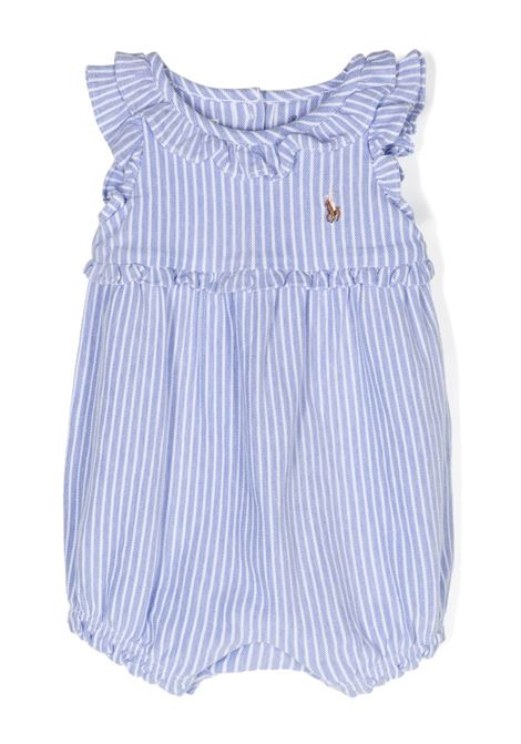 White and Blue Striped Romper with Pony RALPH LAUREN KIDS | 310-932764001