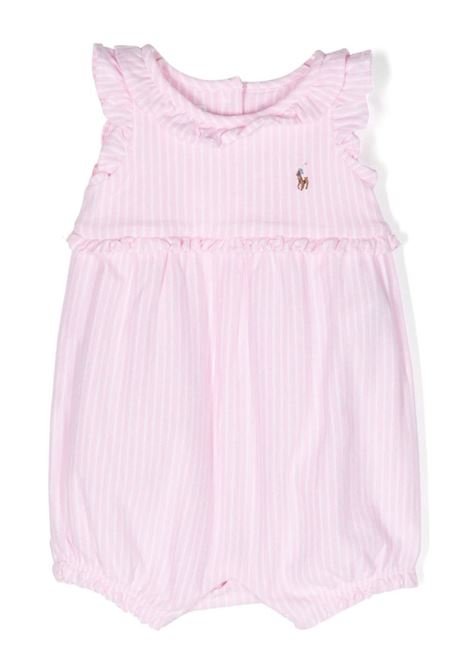 White and Pink Striped Romper with Pony RALPH LAUREN KIDS | 310-932764002