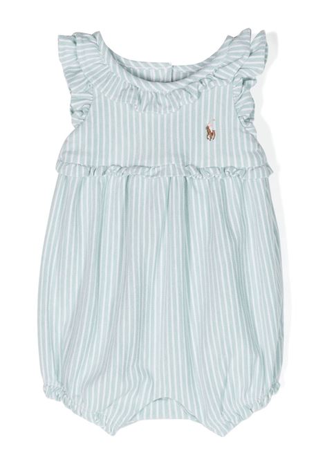 White and Green Striped Romper with Pony RALPH LAUREN KIDS | 310-932764003