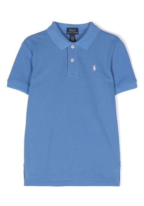 Cerulean Blue Short-Sleeved Polo Shirt With Contrasting Pony RALPH LAUREN KIDS | 322-703632164