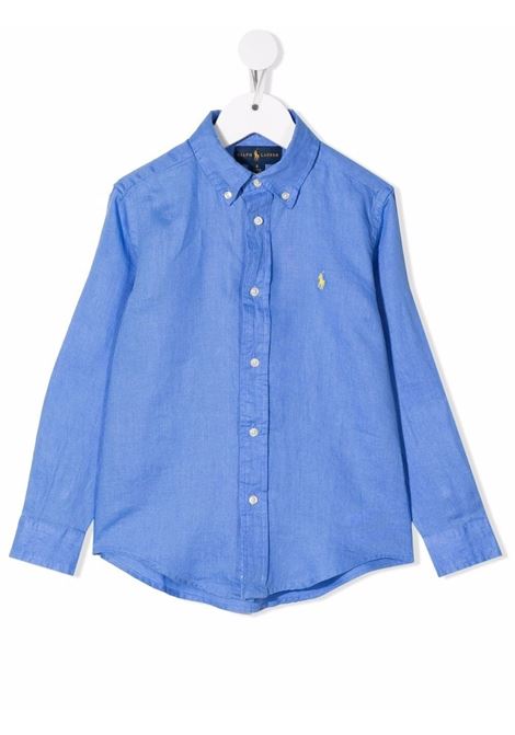 Camicia In Lino Blu Con Pony Ricamato RALPH LAUREN KIDS | 322-865270003