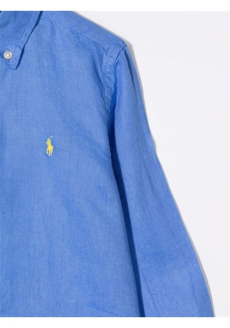 Blue Linen Shirt With Embroidered Pony RALPH LAUREN KIDS | 322-865270003