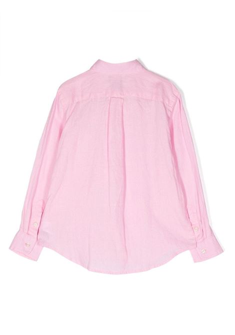 Pink Linen Shirt With Embroidered Pony RALPH LAUREN KIDS | 322-865270004