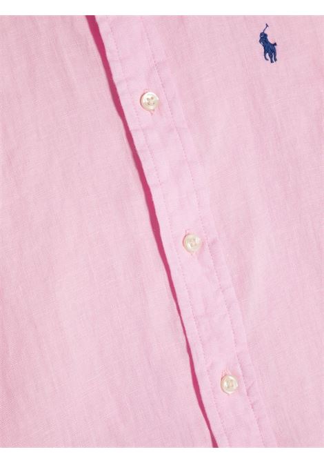Pink Linen Shirt With Embroidered Pony RALPH LAUREN KIDS | 322-865270004