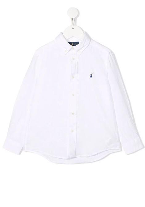 Camicia In Lino Bianco Con Pony Ricamato RALPH LAUREN KIDS | 322-865270005