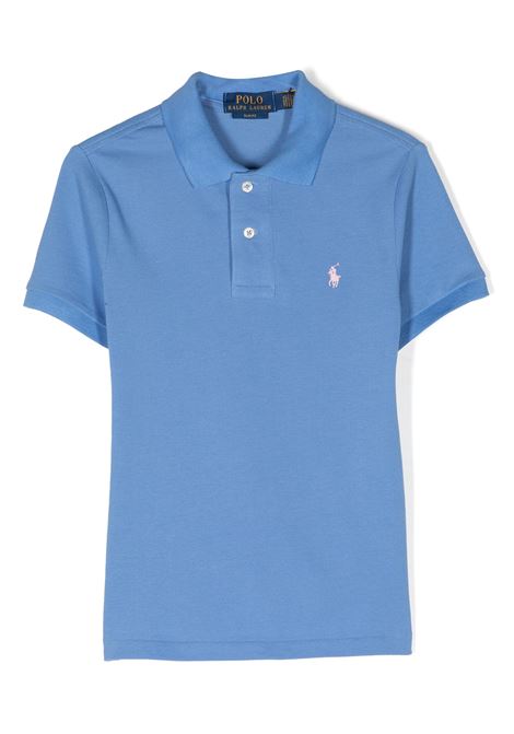 Cerulean Blue Short-Sleeved Polo With Contrasting Pony RALPH LAUREN KIDS | 323-708857165