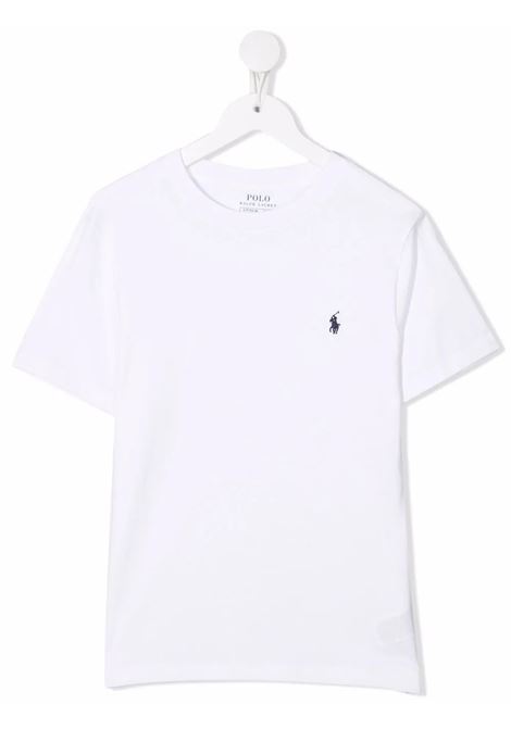 White T-Shirt With Navy Blue Pony RALPH LAUREN KIDS | 323-832904035