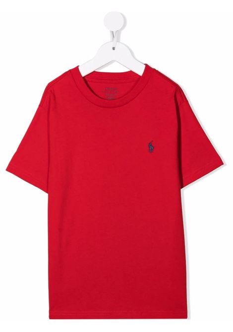 T-Shirt Rossa Con Pony Blu Navy