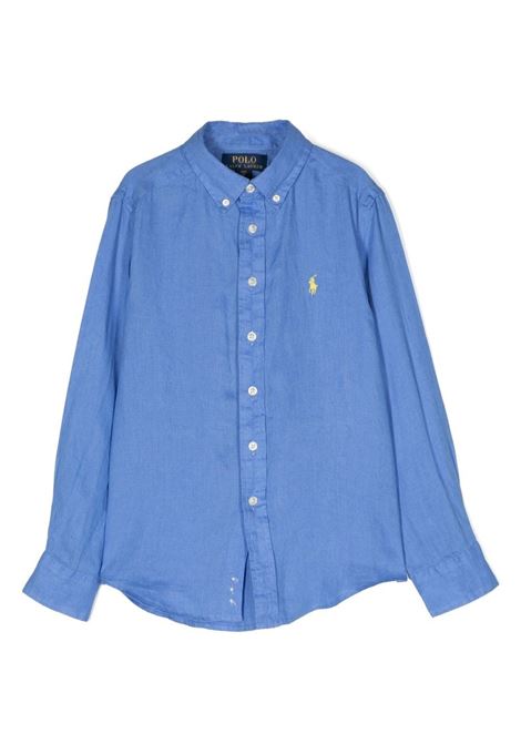 Camicia In Lino Blu Con Pony Ricamato RALPH LAUREN KIDS | 323-865270003