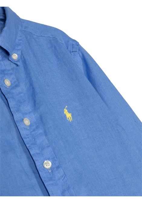 Camicia In Lino Blu Con Pony Ricamato RALPH LAUREN KIDS | 323-865270003
