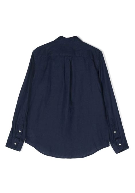 Navy Blue Linen Shirt With Embroidered Pony RALPH LAUREN KIDS | 323-865270006