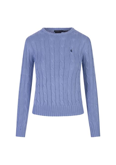 Crew Neck Sweater In Sky Blue Braided Knit RALPH LAUREN | Knitwear | 211-891640003