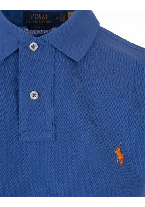 Polo in Piquet Slim-Fit Blu Iris e Arancione RALPH LAUREN | 710-795080014