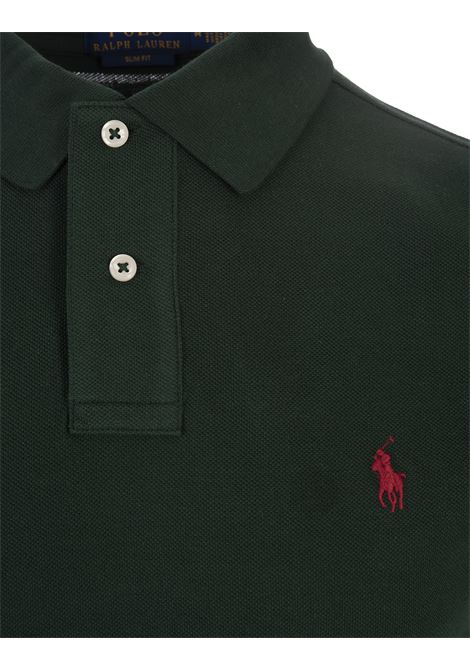 Polo in Piquet Slim-Fit Verde Foresta e Rosso RALPH LAUREN | 710-795080018