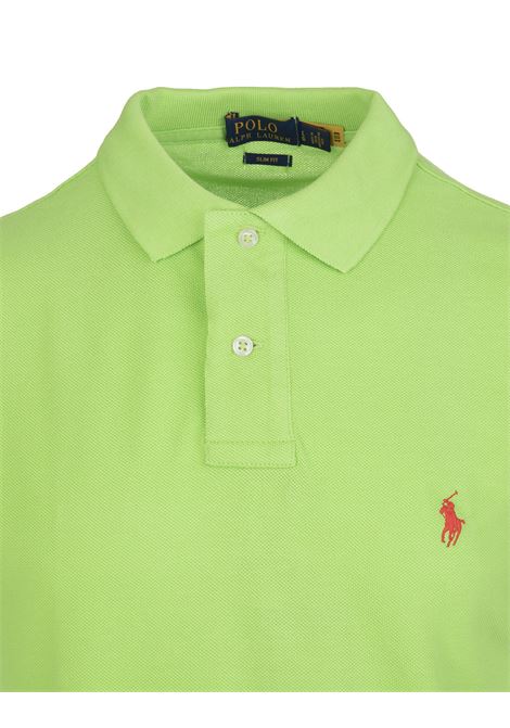 Polo in Piquet Slim-Fit Verde Chiaro e Rossa RALPH LAUREN | 710-795080021