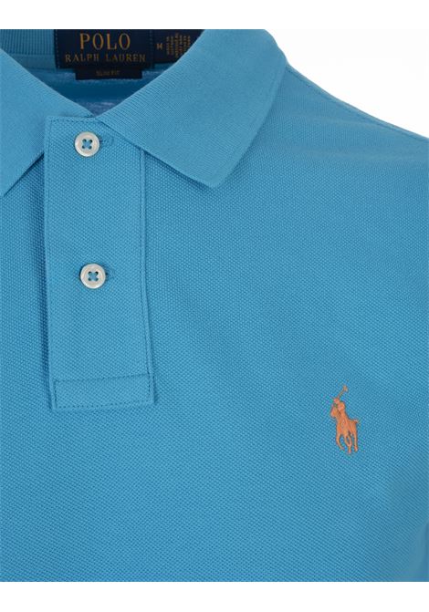 Polo in Piquet Slim-Fit Blu Grotta e Arancione RALPH LAUREN | 710-795080023