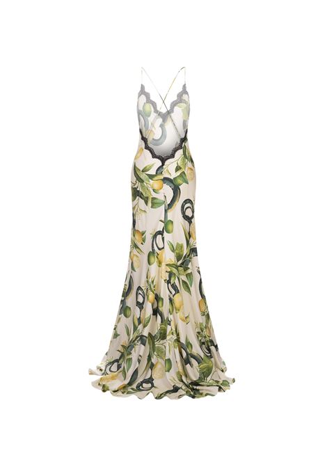 Ivory Long Petticoat Dress With Lemons Print ROBERTO CAVALLI | SKT162-4QI8900465