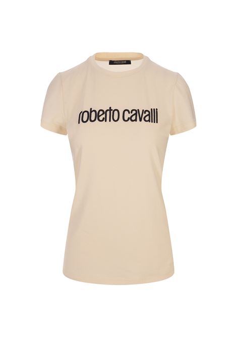 Ivory T-Shirt With Logo ROBERTO CAVALLI | SKT60B-JD06109088