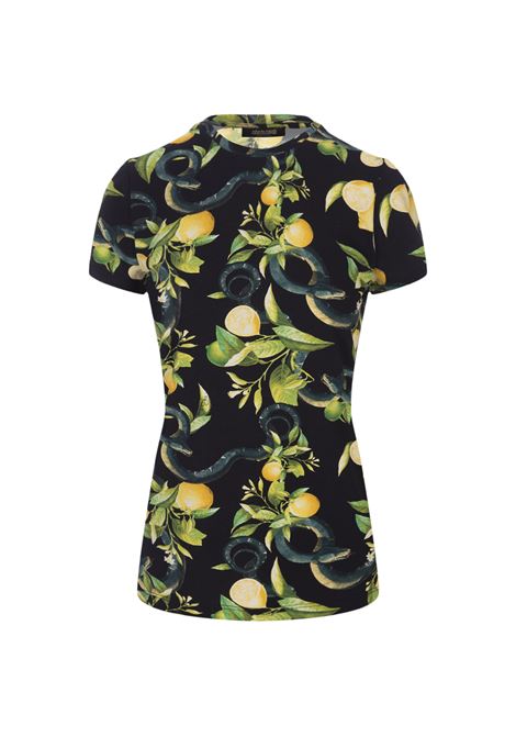 Black T-Shirt with Lemons Print ROBERTO CAVALLI | SKT60H-3DI8905051
