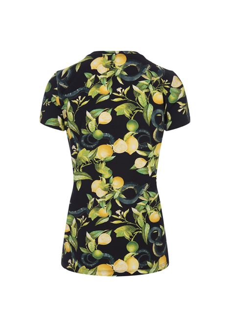 Black T-Shirt with Lemons Print ROBERTO CAVALLI | SKT60H-3DI8905051