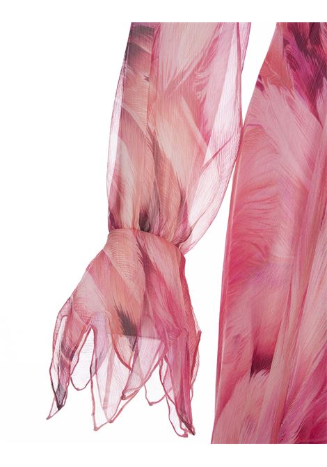 Long Dress With Pink Plumage Print ROBERTO CAVALLI | SWT123-CKL7105597